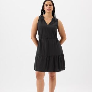 Black Sleeveless Splitneck Mini Dress